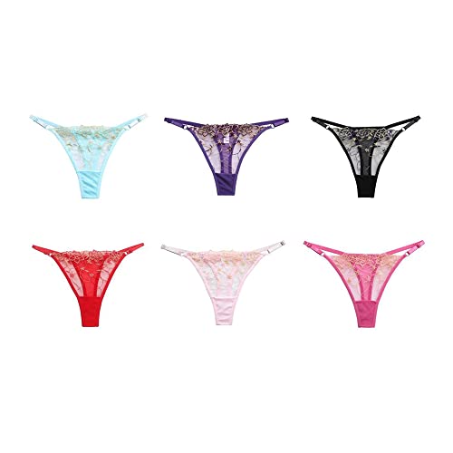 Ttpsry Perizoma Per Donna Pacco Da 6 Sexy Tulle Vita Media G-String T Back In Cotone Dimensione Grande Perizoma Mutandine Bikini Elasticizzato Traspir