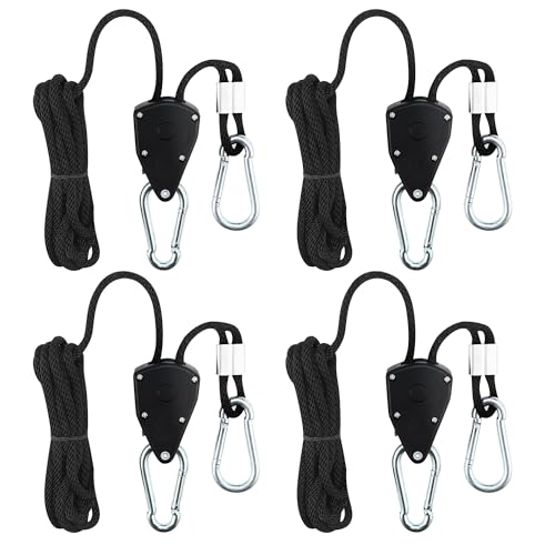 4 Pezzi Rope Ratchet,1/8 Pollici Cricchetto Di Corda,Regolabile Corde Cricchetto Con Gancio, Adatto Per Luci Di Crescita Delle Piante Interne E Vasi D