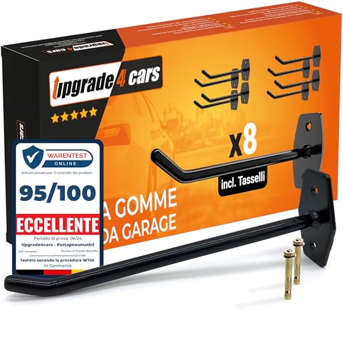 Upgrade4Cars Porta Gomme Auto Da Garage Per 8 Pneumatici | Supporto Pneumatico Da Muro | Appendi Ruote Da Parete | Ganci Per Appendere Pneumatici