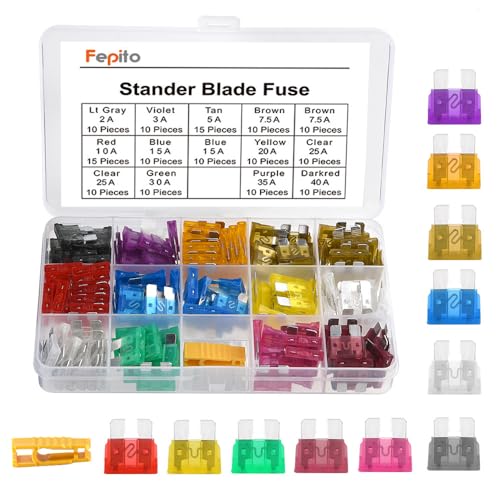Fepito 150Pcs Standard Car Fuses Assortment Blade Fuse 2A 3A 5A 7.5A 10A 15A 20A 25A 30A 35A 40A For Auto Car Truck With 1 Blade Fuse Extrator And 1 S