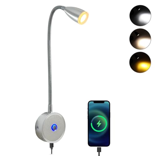Intckwan 12 Volt Led Lampade Camper, 12V Lettura Lampada Letto, 3 Temperature Di Colore, 3W Dimmerabile, Collo D'Oca Flessibile, Dc 12-24V Spot Led Pe