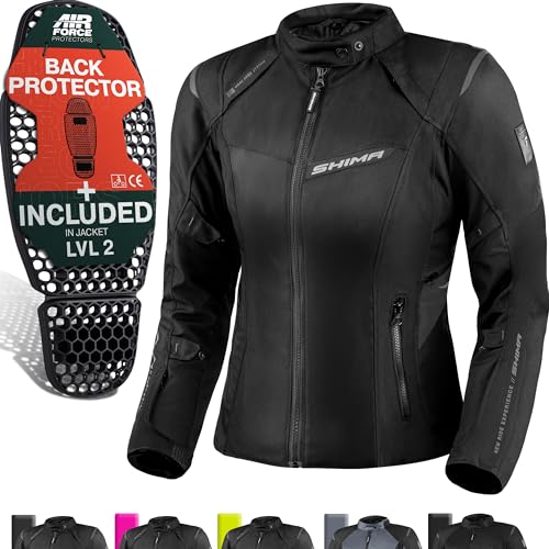 Shima Rush Giacca Moto Donna Con Protezioni 4 Stagioni | Airforce Paraschiena | Giacchetta Da Moto Impermeabile Estiva Tuta Pantaloni Touring (Nero, D