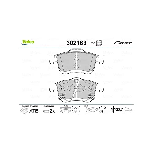 Valeo 302163, Kit Pastiglie Freno Freno Di Stazionamento A Disco, Kit Pastiglie Freno Freno A Disco