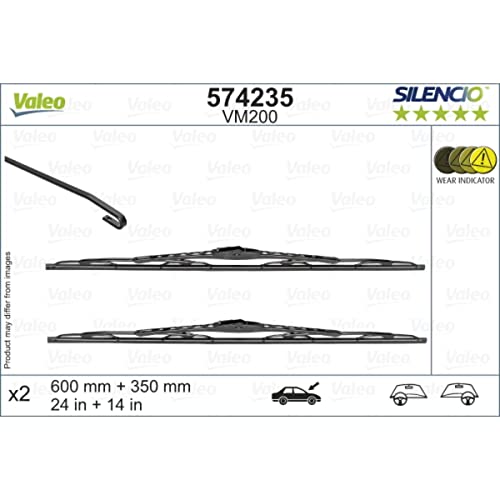 Valeo Silencio Tergicristallo Vm200 Kit Di Spazzole Tergicristallo Convenzionali Per Tutte Le Stagioni, Durevoli E Resistenti 600Mm/350Mm Anteriore Co