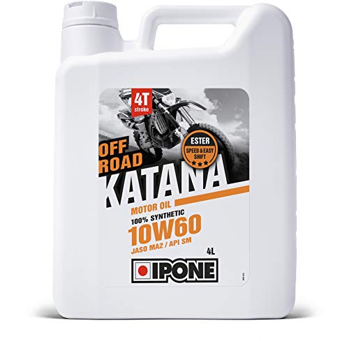 Ipone – Olio Motore Moto 4 Tempi Katana Off Road 10W60 - 100% Sintetico - Aumenti Di Giri Più Fluidi - Cambio Veloce E Accurato - Tanica Da 4 Litri