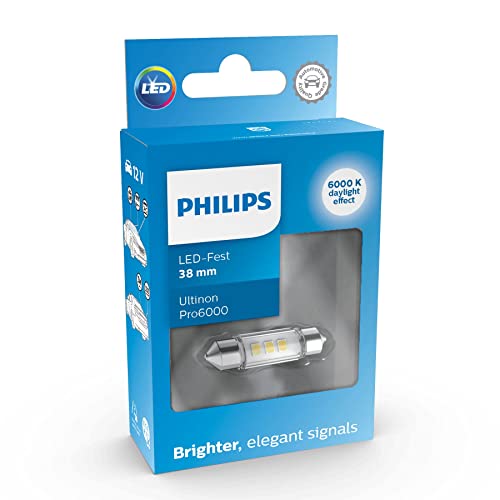 Philips Automotive Lighting Ultinon Pro6000 Led Festoon Lampadina Di Segnalazione Per Auto (C5W), 6.000 K, 38 Mm, Versione Precedente