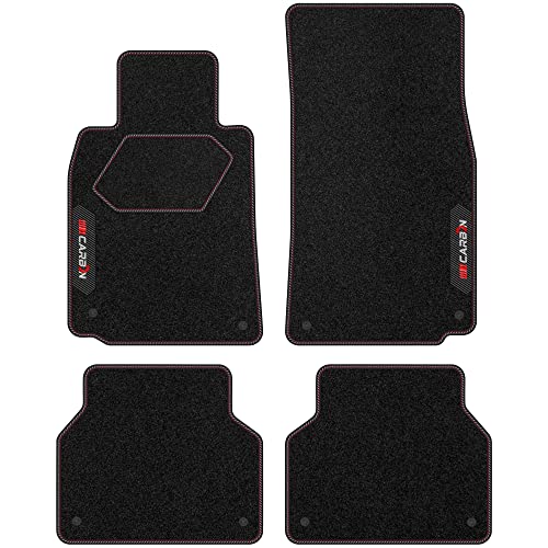 M Motos Tappetini Auto In Velluto Personalizzato Serie Carbon Per Bmw 5Er E39 1995-2004 - Premium, Carbon, Rosso Rinfrescate Il Look Della Vostra Auto