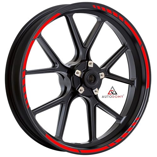 Autodomy Confezione Adesivi Set Completo Di Cerchi Strisce Per Moto Per 2 Ruote Da 15" A 19" Pollici Design Sportivo (Rosso)