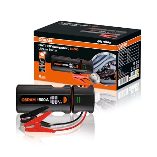 Osram Batteryjumpstart 1500, Power Bank Per Avviamento Di Emergenza, Avviatore Di Emergenza Al Litio, Per Veicoli A 12 V Con Motori Benzina Fino A 6,0