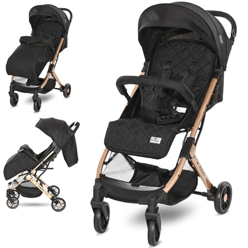 Lorelli Kinderwagen Fiorano Faltbar, Ablagekorb, Frontbügel Abnehmbar, Bremse, Farbe:Schwarz