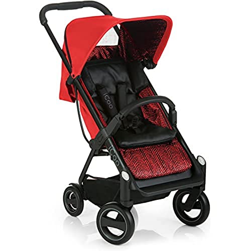 Icoo Acrobat Passeggino Leggero E Compatto Fino A 18 Kg, Da 0 Mesi Con Posizione Nanna, Maniglione Regolabile In Altezza, Riflettori – Rooso/Nero