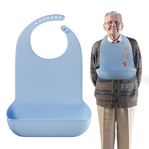 Mars Wellness Bavaglini Per Adulti Per Anziani, 50,8 X 76,2 Cm, Comodi E Facili Da Pulire, In Silicone, Con Chiusura A Bottone Facile Da Usare E Racco