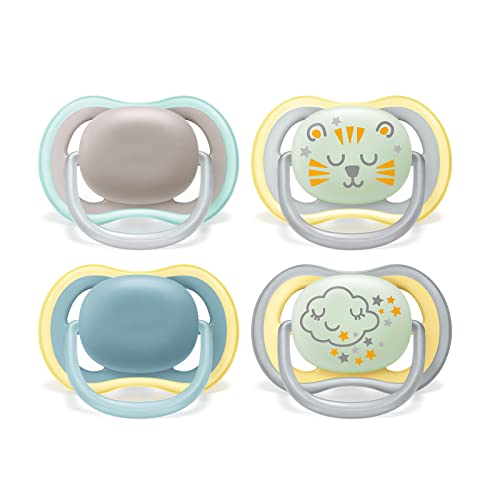 Philips Avent Confezione Da 4 Succhietti Ultra Air Leggeri E Traspiranti: 2 Succhietti Fosforescenti E 2 Succhietti Da Giorno, 18M+ (Modello Scf349/43
