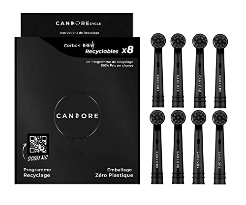 Candore - Set Di 8 Spazzole Brew One Nere | Infusa Al Carbone, Azione Spazzolatura Incrociata - Per Oral-B Spazzolino Da Denti Elettrico | Programma D