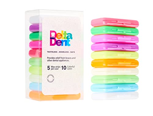 Cera Ortodontica 10 Confezioni - Senza Gusto - 50 Strisce Di Cera Ortodontica Di Alta Qualità In Custodie Colorate - Per Alleviare Irritazioni E Dolor