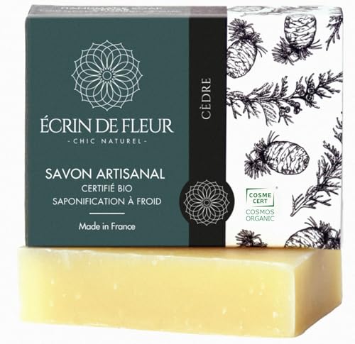 Écrin De Fleur | Sapone Al Cedro | Biologico Certificato Ecocert | Sapone Per Uomo | Saponificato A Freddo Con Oli Essenziali Di Cedro E Patchouli | A