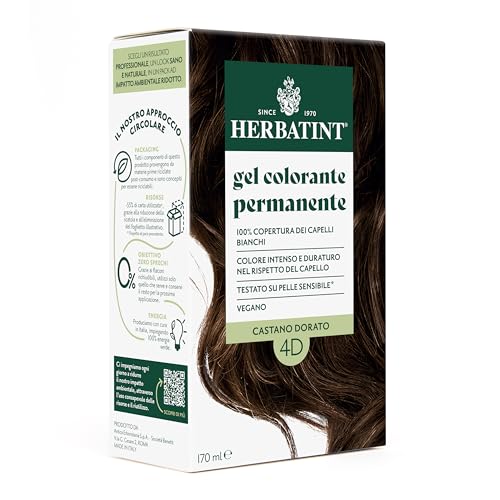 Herbatint Gel Colorante Permanente Per Capelli 4D Castano Dorato - 170 Ml | Senza Ammoniaca, 100% Copertura Capelli Bianchi | Per Pelli Sensibili, Con
