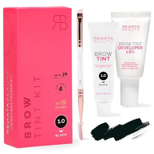 Renata Beauty Kit Tinta Sopracciglia - Set Per La Colorazione Di Sopracciglia - Kit Tinta 3 In 1 Con Colore, Attivatore, Pennello - Fino A 30 Utilizzi