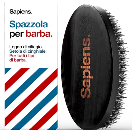 Sapiens Barbershop Spazzola Barba Uomo - Spazzola Setole Cinghiale Barba - Ideale Per Pettinare, Disciplinare Barba E Baffi E Applicare L'Olio Barba -