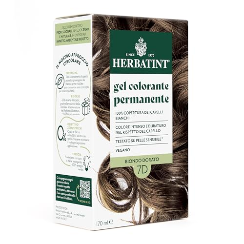 Herbatint Gel Colorante Permanente Per Capelli 7D Biondo Dorato - 170 Ml | Senza Ammoniaca, 100% Copertura Capelli Bianchi | Per Pelli Sensibili, Con 