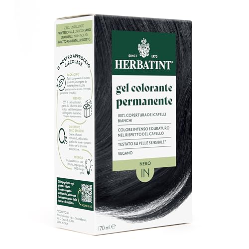 Herbatint Gel Colorante Permanente Per Capelli 1N Nero - 170 Ml | Senza Ammoniaca, 100% Copertura Capelli Bianchi | Per Pelli Sensibili, Con 8 Estratt