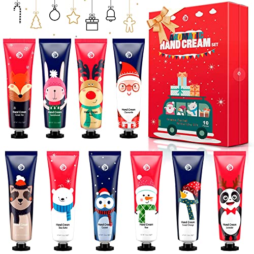 Crema Mani Set, 10 Pezzi Crema Mani Regalo Natale, Crema Mani Riparatrice Per Donna E Uomo - Assorbimento Rapido, Idratazione Immediata, Texture Legge
