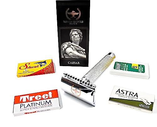 Rasoio Di Sicurezza A Doppio Filo Caesar Di Roman Empire Shaving | Rasoio Classico | Safety Razor | Rasoio In Acciaio Con Set Di 20 Lamette (Astra-Der