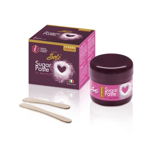 Italwax Solo - Kit Depilazione Pasta Di Zucchero - Strong - Formula Naturale Al 100% - Kit Barattolo Di Pasta Di Zucchero Da 180G + Bastoncini Applica