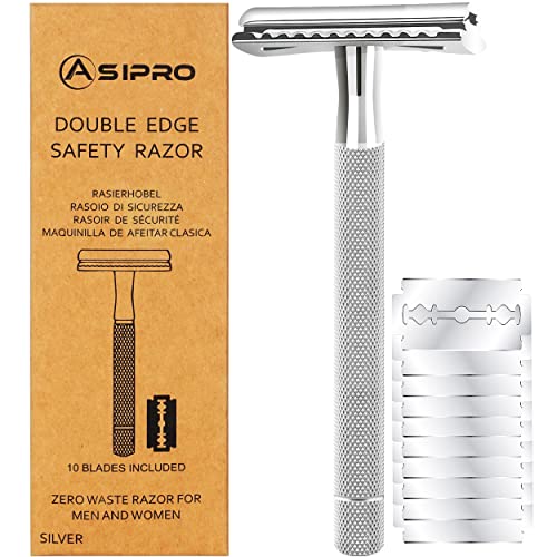 Asipro Rasoio Di Sicurezza Uomo E Donna Con 10 Lamette Rasoio Sicurezza Manico Lungo Senza Plastica Acciaio Rasoio Barba Manuale Safety Razor Rasoio M