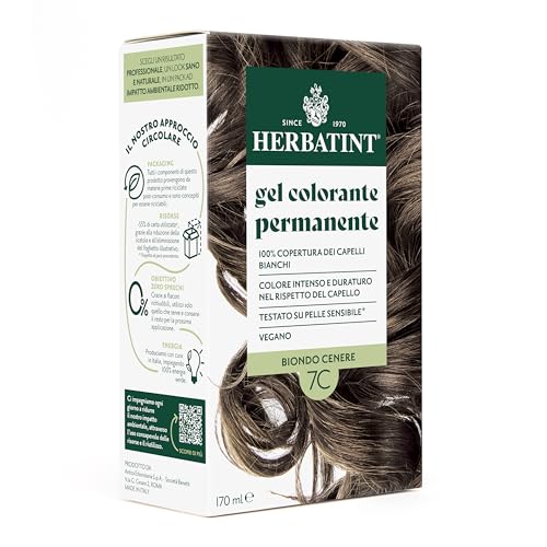 Herbatint Gel Colorante Permanente Per Capelli 7C Biondo Cenere - 170 Ml | Senza Ammoniaca, 100% Copertura Capelli Bianchi | Per Pelli Sensibili, Con