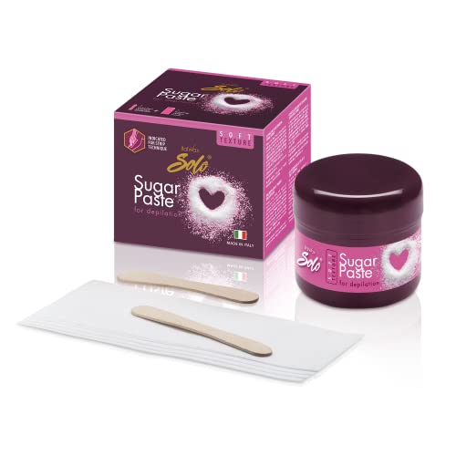 Italwax Solo - Kit Depilazione Pasta Di Zucchero - Soft - Formula Naturale Al 100% - Kit Barattolo Di Pasta Di Zucchero Da 180G + Bastoncini Applicato