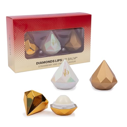 Verybella - Lip Balm Set 3 Pezzi - Burrocacao A Forma Di Diamante - 2 Fragranze Fragola E Vaniglia - Balsami Labbra Nutrono E Proteggono - Idea Regalo