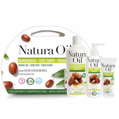 Suarez Natura Oil Kit Olio Di Jojoba Confezione Regalo Bagnodoccia 400Ml Latte Corpo 200Ml Crema Mani 75Ml