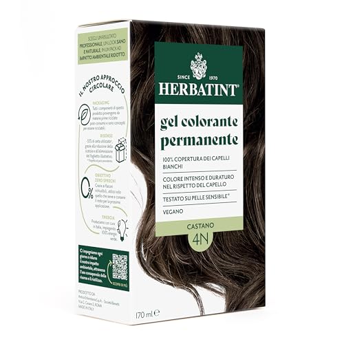 Herbatint Gel Colorante Permanente Per Capelli 4N Castano - 170 Ml | Senza Ammoniaca, 100% Copertura Capelli Bianchi | Per Pelli Sensibili, Con 8 Estr
