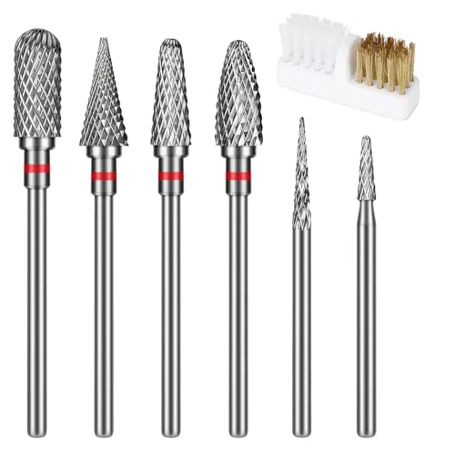 Punte Fresa Unghie, Punta Fresa Unghie Carburo Di Tungsteno, 6 Pezzi Fresa Per Unghie Allegati Teste+1 Pezzi Spazzola, Punte Da Trapano Da 3/32 Per Ma