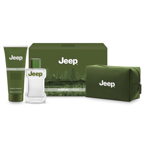 Jeep Adventure | Confezione Regalo, Dopobarba + Gel Doccia 200Ml + Beauty Case, Fragranza Fresca E Delicata