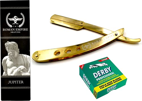 Rasoio A Mano Libera Jupiter Di Roman Empire Shaving | Rasoio Per Uomo Professionale Da Barbiere Per Barba, Baffi E Contorni Con 100 Lamette Derby Pro