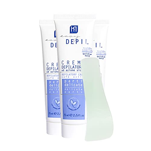 Easy Depil Kit 3 Pezzi Crema Depilatoria Parti Delicate Da 75 Ml. Depilazione Parti Intime, Ascelle, Inguine. Rapida, Efficace, Sicura. Pelle Liscia.
