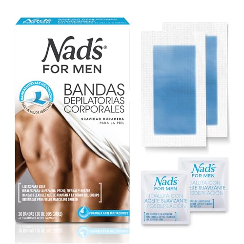 Nad'S For Men Pronta All'Uso Strisce Di Cera Per Il Corpo, Strisce Di Cera Per Uomo, Depilazione Maschile, Include 20 Strisce Di Cera E 2 Salviettine 