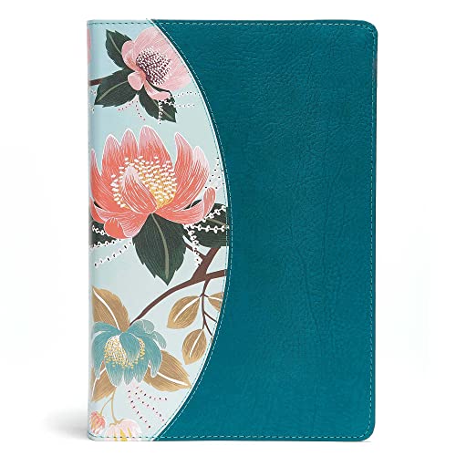 The Study Bible For Women: The Christian Standard, Teal Flowers, Leathertouch, Silver Edging, 2 Ribbon Markers