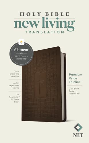 Holy Bible: New Living Translation, Dark Brown Cross, Leatherlike, Premium Value Thinline, Filament Enabled