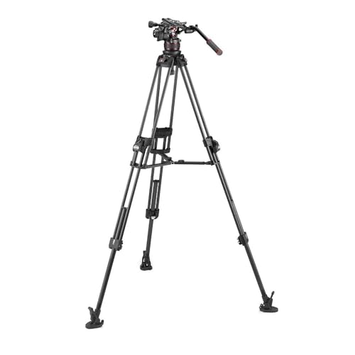 Manfrotto Fasttripod, Testa Treppiede Video Fluida 612 Nicrotech Con Treppiede Video 645 Fast Twin In Carbonio, Kit Per Dslr, Reflex, Camcorder, Caval