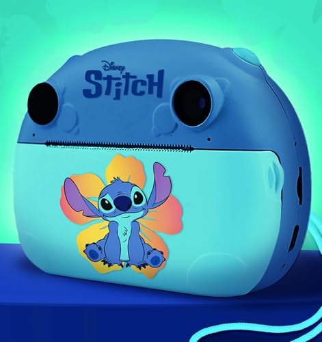 Lisciani - Fotocamera Istantanea Disney Stitch, Per Bambini, Dai 6 Mesi In Su, Funzione Selfie E Video, Include 3 Rotoli Per 180 Foto, Cinghia E Caric