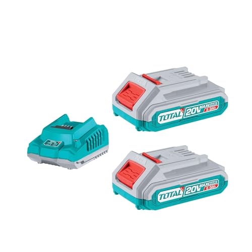 Total - Confezione Da 2 Batterie 2 Ah E Caricabatterie Rapido, 20 V - 2 Ah, Per Batterie Compatibili Con Utensili Elettrici P20S, Modello Tfbcpk1222E
