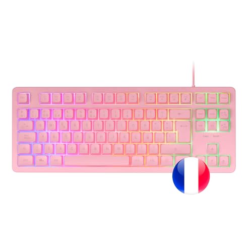 Mars Gaming Mk023, Tastiera Gaming Tkl, Tecnologia Ibrida H-Mech, Illuminazione Frgb Rainbow, Anti-Ghosting, Compatibilità Universale, Rosa, Lingua Fr