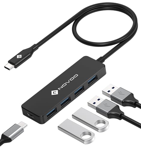 Novoo Usb C Hub Slim Usb C Adapter Extended Cable 600Mm 4 Ports Usb 3.0 High Speed Data Transfer 5Gbps Standalone Power Supply For Macbook Air Pro Ipa