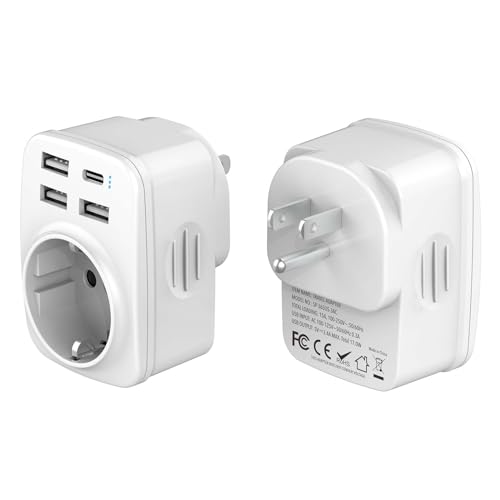 Hoppac Adattatore Presa Americana,5 In 1 Presa Americana Adattatore Italiana,3 Usb A (5V 2.4A) E 1 Usb C (5V 3A) Adattatore Da Viaggio,Adattatore Pres