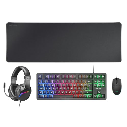 Mars Gaming Mcp-Rgb3, Pack Gaming Tastiera Fixed Rgb + Mouse Gaming Rgb Flow 3200 Dpi + Cuffie Over-Ear Rgb + Tappetino Xxl, Nero, Lingua Francese