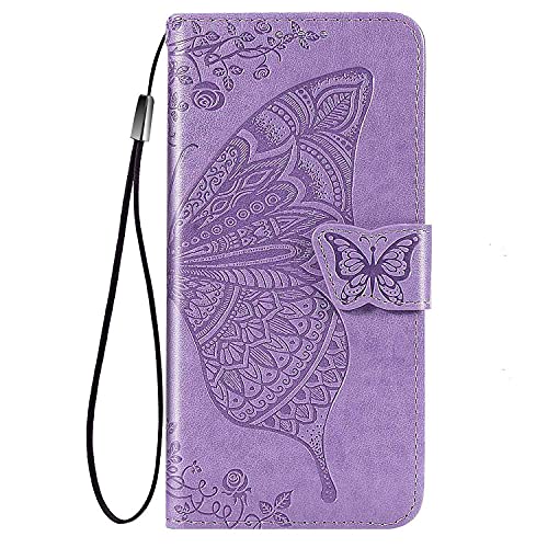 Amwei Leather Folio Cover Per Motorola Moto Edge 30 Neo/Edge 30 Lite, Goffratura A Farfalla Custodia In Pelle Pu Magnetica Libro Flip Portafoglio Case
