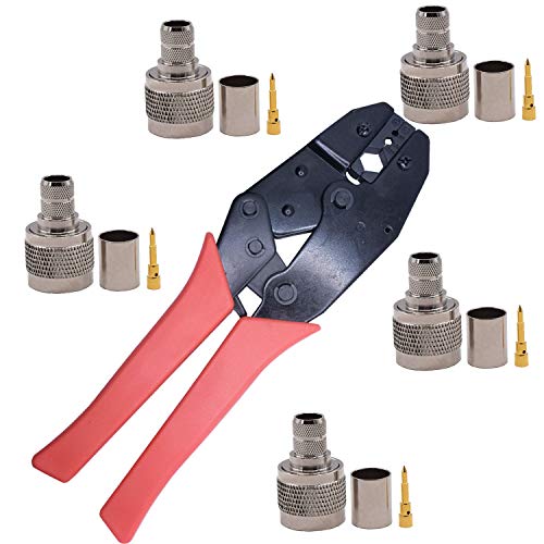 5 Pezzi Connettore Tipo N Maschio E Pinza Crimpatrice Kit, Kagni 5Pcs N Type Male Crimp Rf Connector E Crimpatrice Capicorda Per For Rg8 Rg9 Rg11 Rg17
